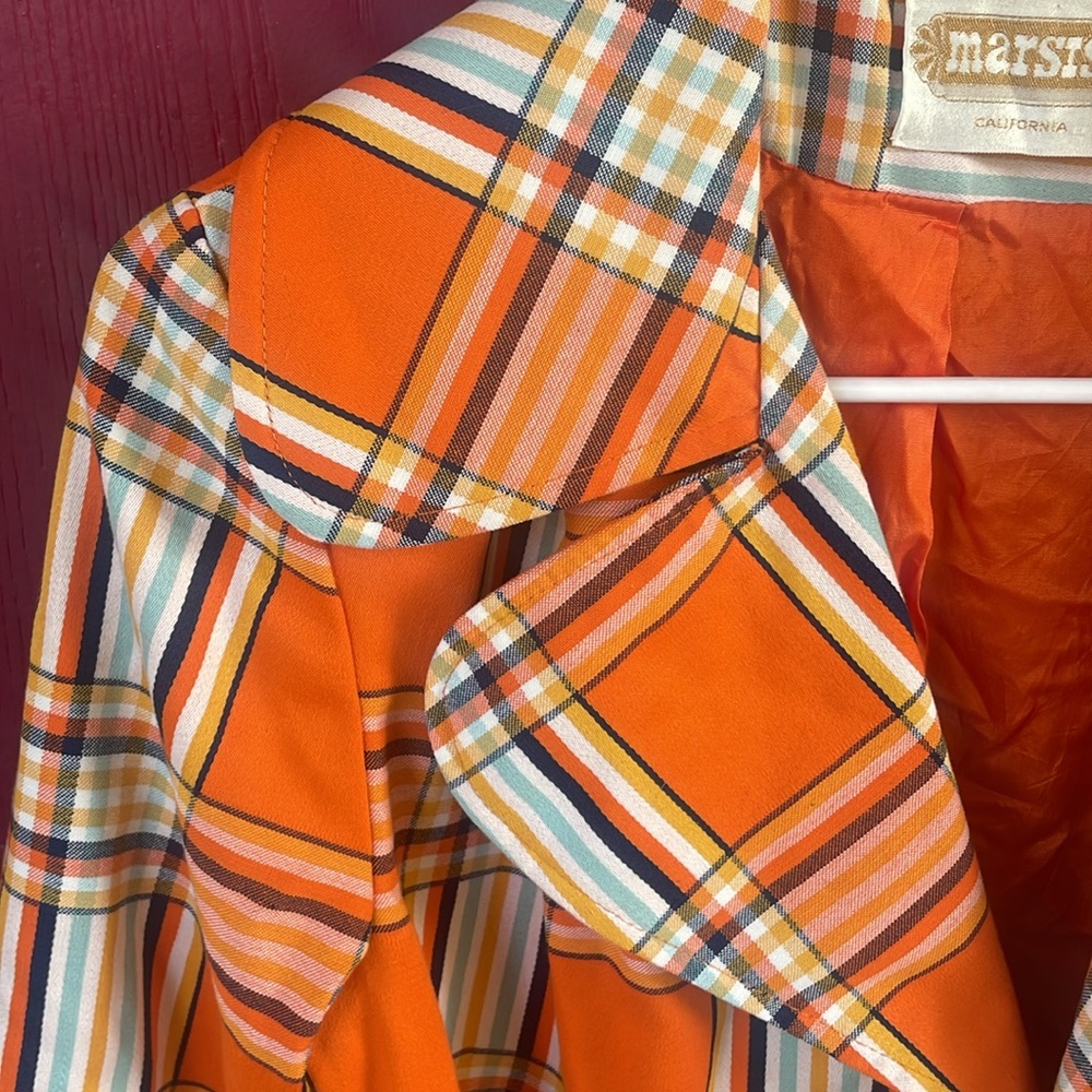MARSIS California vintage 60’s orange blue plaid blazer jacket oversized collar - Picture 3 of 12